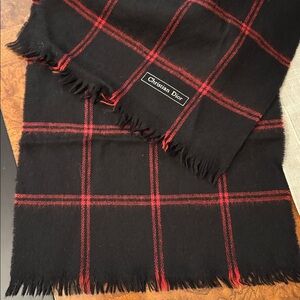 Christian Dior Men's Scarf in Black and Red Plaid